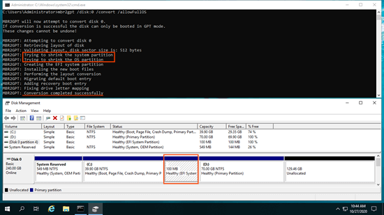Convert MBR to GPT successfully
