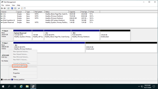 Convert to GPT grayed out