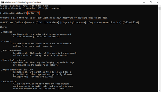 Convert with MBR2GPT