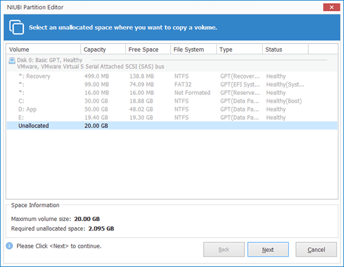 Select Unallocated space