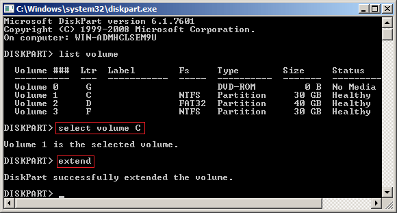 Partition extended