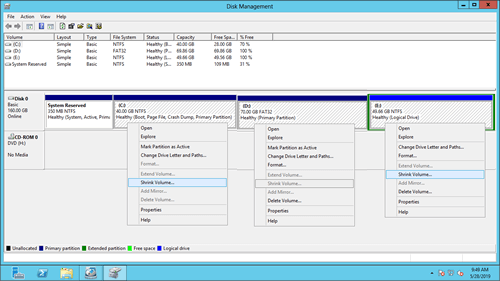 Shrink Volume disabled