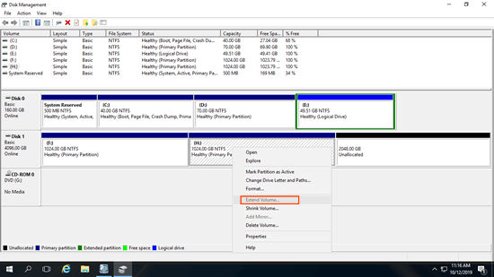 Extend Volume grayed